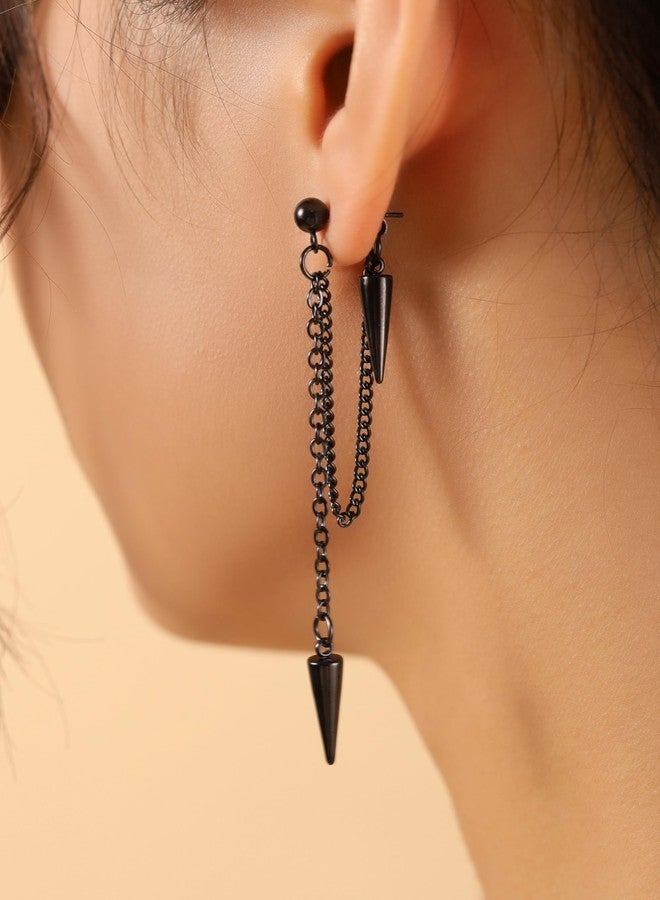 Sacina Black Spike Chain Dangle Earrings, Gothic Emo Punk Grunge Earrings, Goth Jewelry, Christmas Jewelry Gift For Women - Image 2