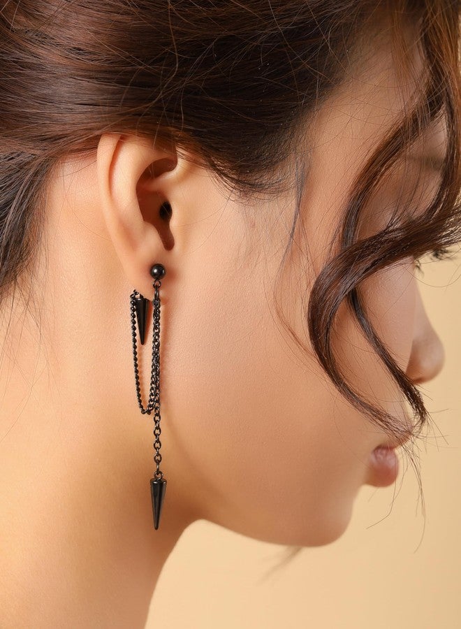 Sacina Black Spike Chain Dangle Earrings, Gothic Emo Punk Grunge Earrings, Goth Jewelry, Christmas Jewelry Gift For Women - Image 4