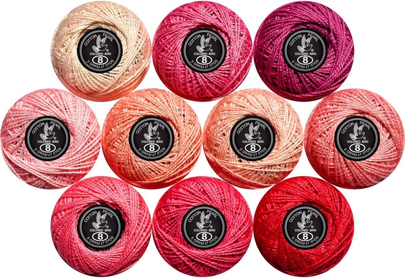 colored bird Crochet Thread 10 Balls Cardinal Size 8 for Crochet Hardanger Cross Stitch Needlepoint Hand Embroidery (Pink Series) - Image 1