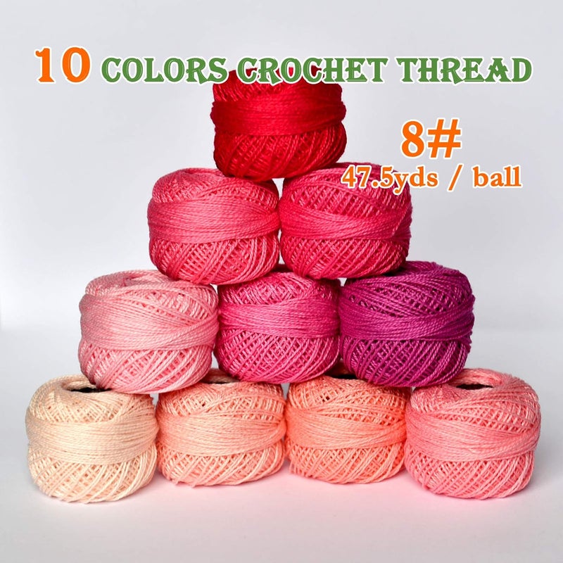 colored bird Crochet Thread 10 Balls Cardinal Size 8 for Crochet Hardanger Cross Stitch Needlepoint Hand Embroidery (Pink Series) - Image 2