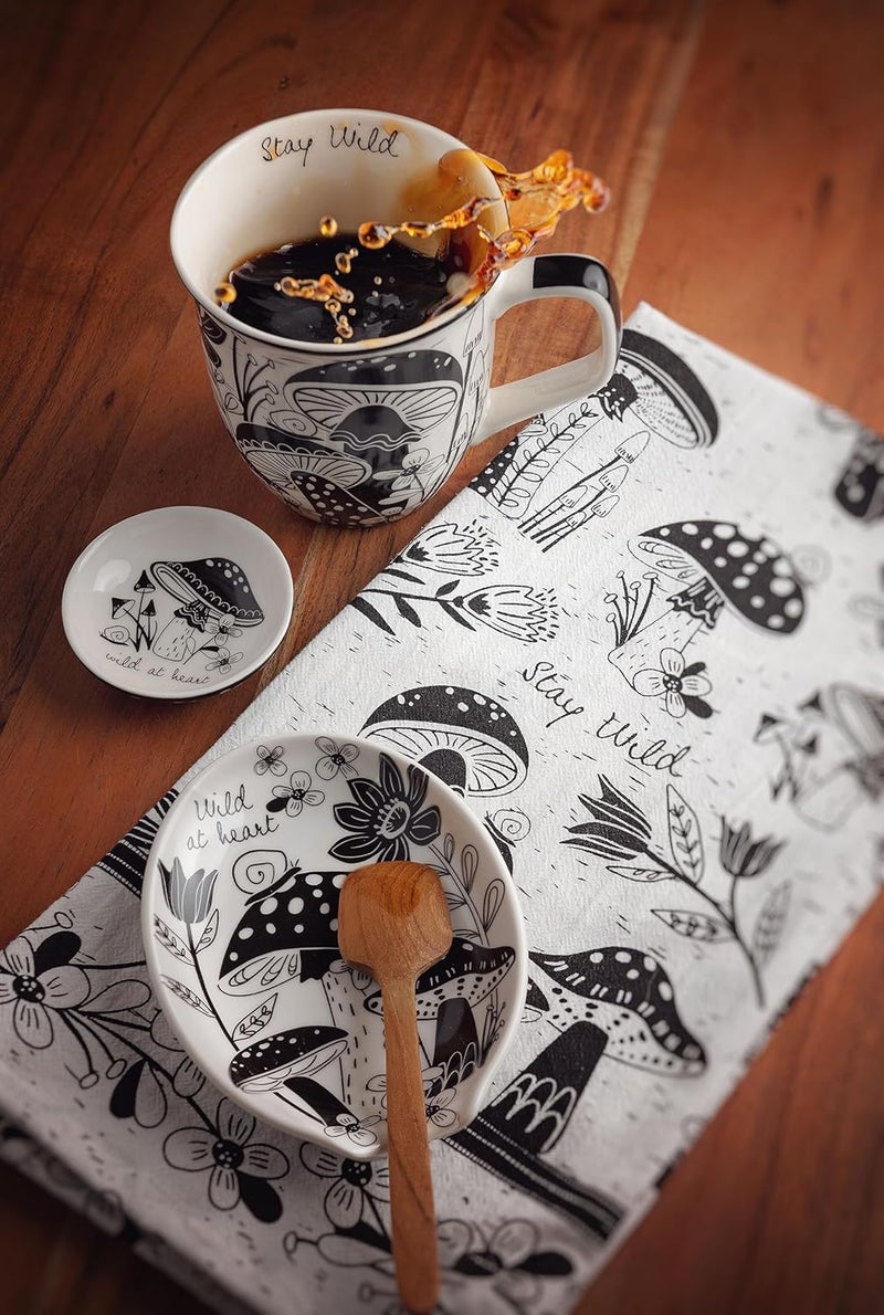 Karma Gifts, B&W Ceramic Spoon Rest, Mushroom - Image 5