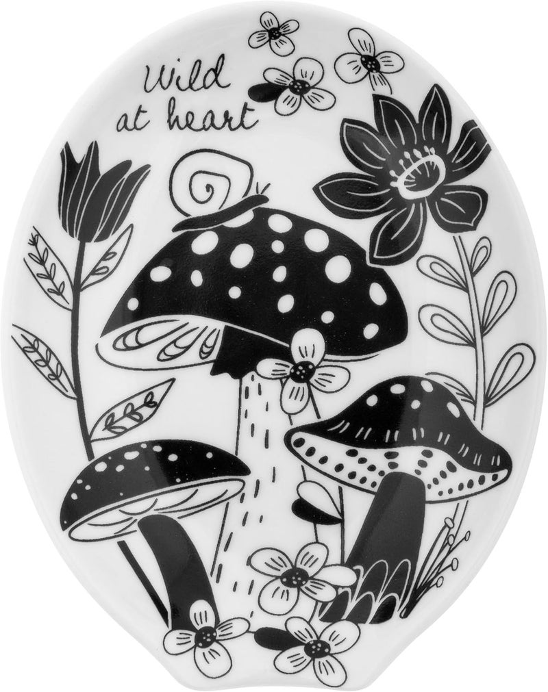 Karma Gifts, B&W Ceramic Spoon Rest, Mushroom - Image 1