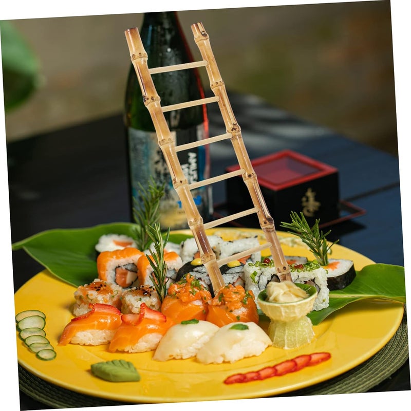 ARTIBETTER 2pcs Sashimi Decoration Dinnerware Plates Sushi Plate Ladder Decor Boat Serving Tray Dollhouse Ornament Japanese Plates Mat Mini Bamboo Platter - Image 5