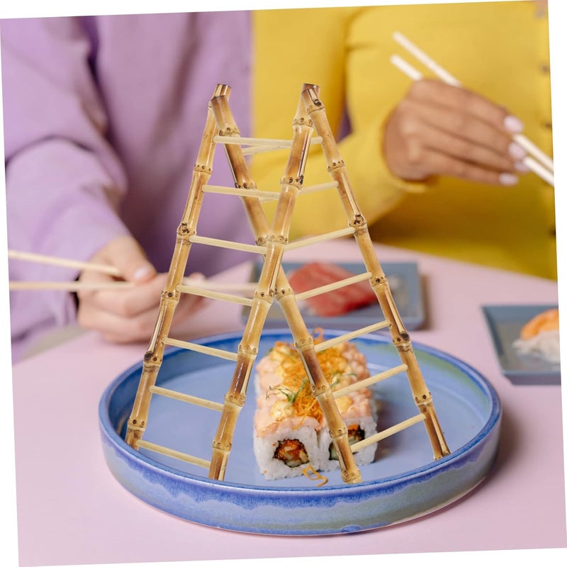 ARTIBETTER 2pcs Sashimi Decoration Dinnerware Plates Sushi Plate Ladder Decor Boat Serving Tray Dollhouse Ornament Japanese Plates Mat Mini Bamboo Platter - Image 3