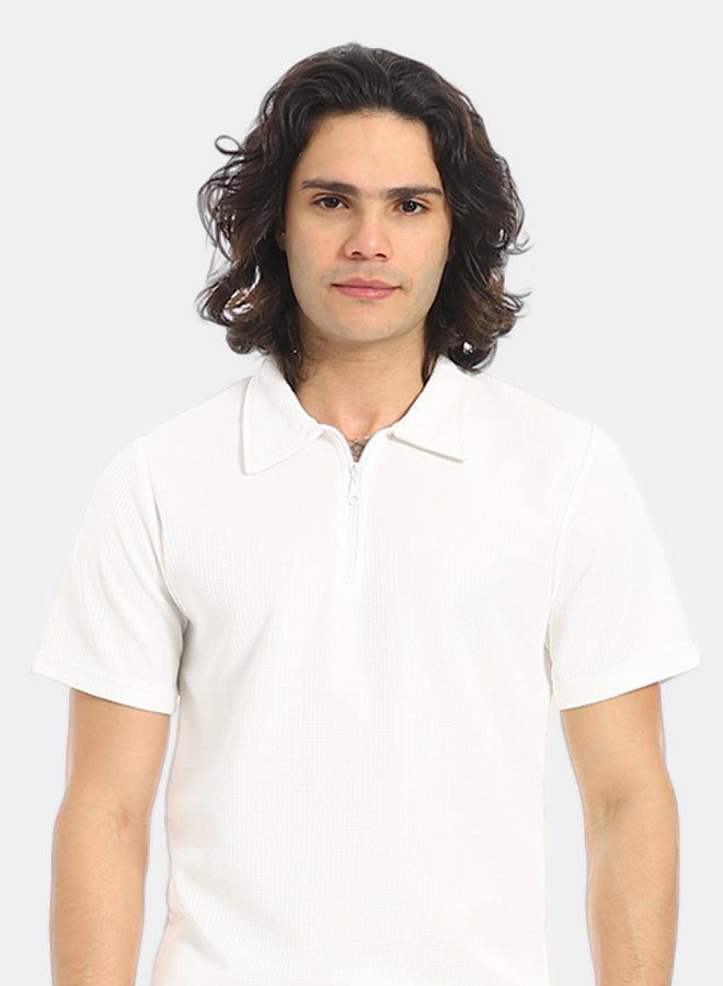 Red Circle Turn Down Collar Pique T Shirt and Pants Set - Image 4