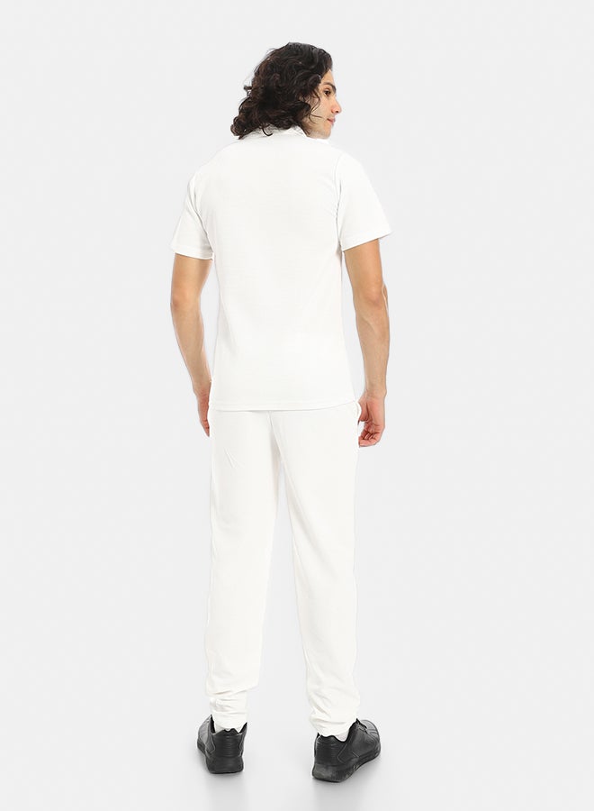 Red Circle Turn Down Collar Pique T Shirt and Pants Set - Image 3