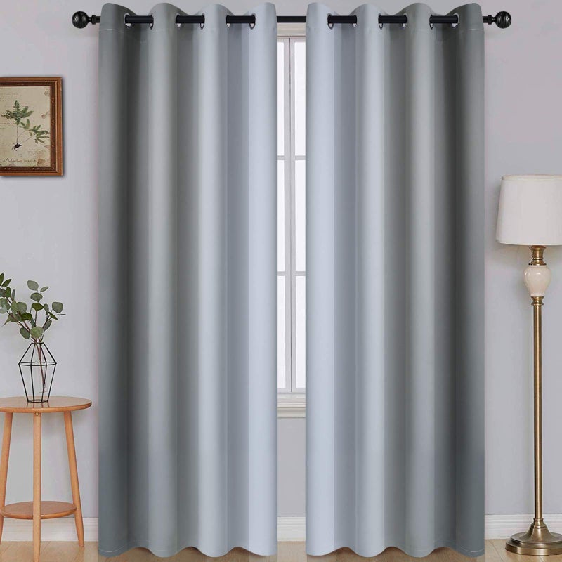 SimpleHome Ombre Room Darkening Curtains for Living Room Light Blocking Gradient Grey to Greyish White Thermal Insulated Grommet Window CurtainsDrapes for Bedroom 2 Panels 52x84 inches Length