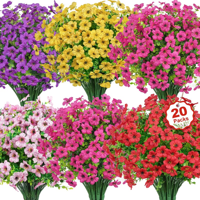 Besteek 20 Bundles Artificial Flowers for Outdoors Decoration Fake Silk Flowers UV Resistant Faux Plants Artificial Daisy Eucalyptus for Spring Summer Garden Yard Porch Window Home Decor, Mix Colors - Image 1
