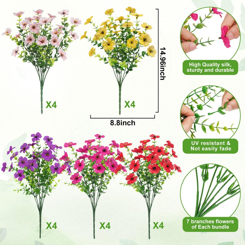 Besteek 20 Bundles Artificial Flowers for Outdoors Decoration Fake Silk Flowers UV Resistant Faux Plants Artificial Daisy Eucalyptus for Spring Summer Garden Yard Porch Window Home Decor, Mix Colors - Image 2