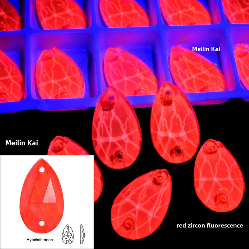 Fluorescent Teardrop Sew-On Gems for DIY Crafts Red zircon fluorescence 