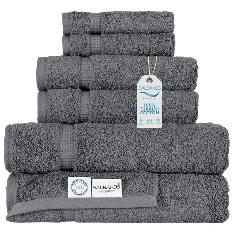 SALBAKOS  Luxury 6 Piece Towel Set 100 Turkish Cotton Quick Drying Highly Absorbent  Comfy Includes 2 Bath Towels 2 Hand Towels  2 Washcloths  Gray - Image 1