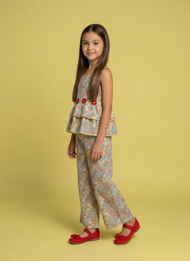 Nautinati  Nautinati Girls Tropical Floral Print Strappy Peplum Top with Wide Legged Pants Set for Women | Best Price UAE