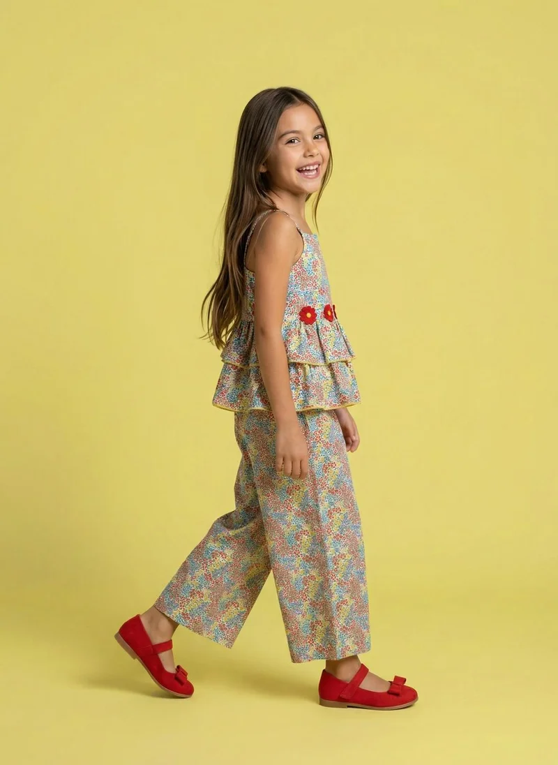 Nautinati  Nautinati Girls Tropical Floral Print Strappy Peplum Top with Wide Legged Pants Set for Women | Best Price UAE