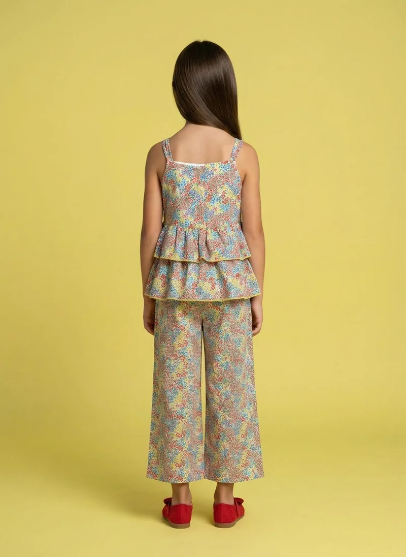 Nautinati  Nautinati Girls Tropical Floral Print Strappy Peplum Top with Wide Legged Pants Set for Women | Best Price UAE