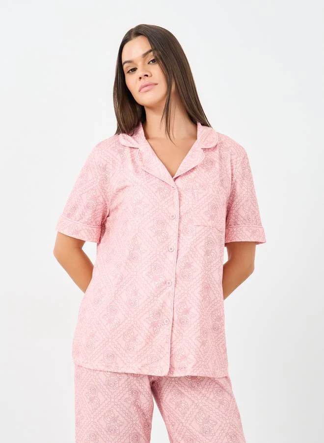 Styli Styli Floral Print Piped Shirt and Pyjama Set