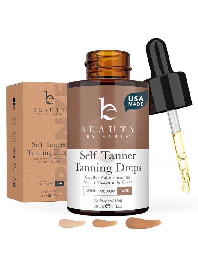 Beauty by Earth Self Tanning Drops for Face - USA Made with Organic & Natural Ingredients, Ultra Dark Face Tanning Drops to Add to Moisturizer, Self Tanner for Sunless Fake Tan & Natural Glow, Cruelty & Toxin Free - Image 1