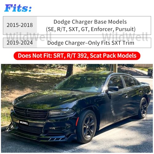 WildWell Front Bumper Lip Splitter Fits 2015-2018 Dodge Charger Base & 2019-2024 Dodge Charger SXT Only, Front Lip Spoiler Accessories Air Dam Chin Guard Matte Black - Image 5