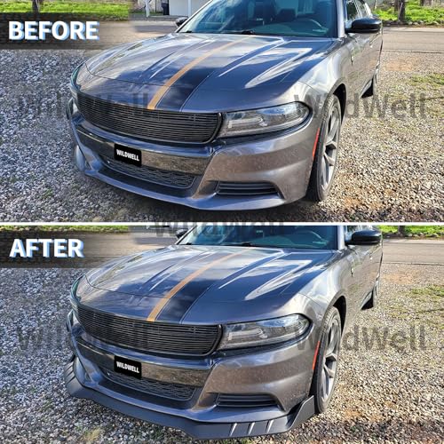 WildWell Front Bumper Lip Splitter Fits 2015-2018 Dodge Charger Base & 2019-2024 Dodge Charger SXT Only, Front Lip Spoiler Accessories Air Dam Chin Guard Matte Black - Image 2