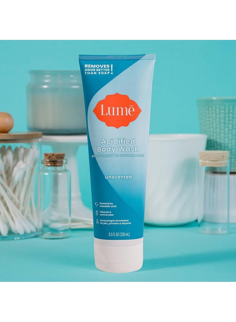 لومي غسول الجسم الحمضي للتحكم في الرائحة لمدة 24 ساعة يزيل الرائحة بشكل أفضل من الصابون تركيبة مرطبة خالية من لوريث الصوديوم خالية من البارابين آمنة للبشرة الحساسة 8.5 أونصة (بدون رائحة)