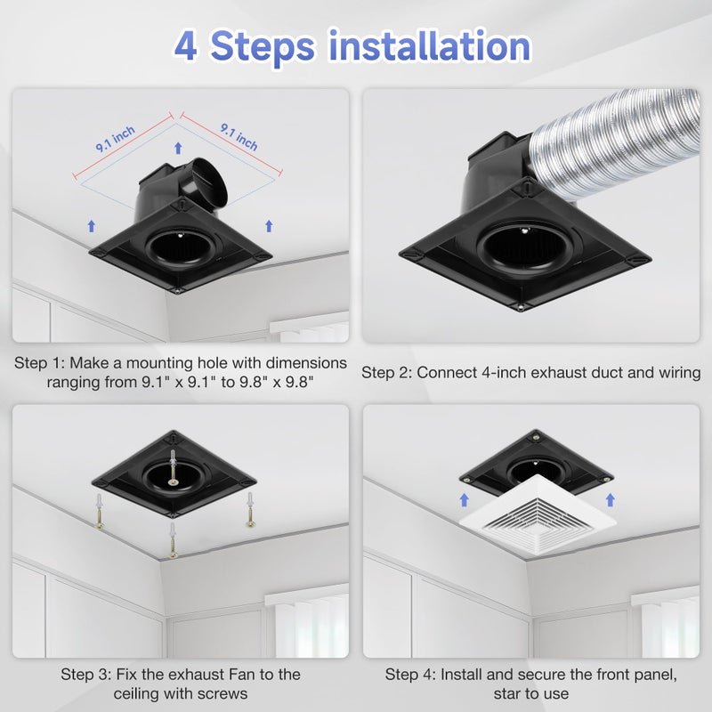 Fanspex Bathroom Ceiling Exhaust Fan, Household Bath Vent Ventilation Fan with 1.0 Sones Quiet Operation, 110 CFM (Housing Size 9.1"x9.1") - Image 5
