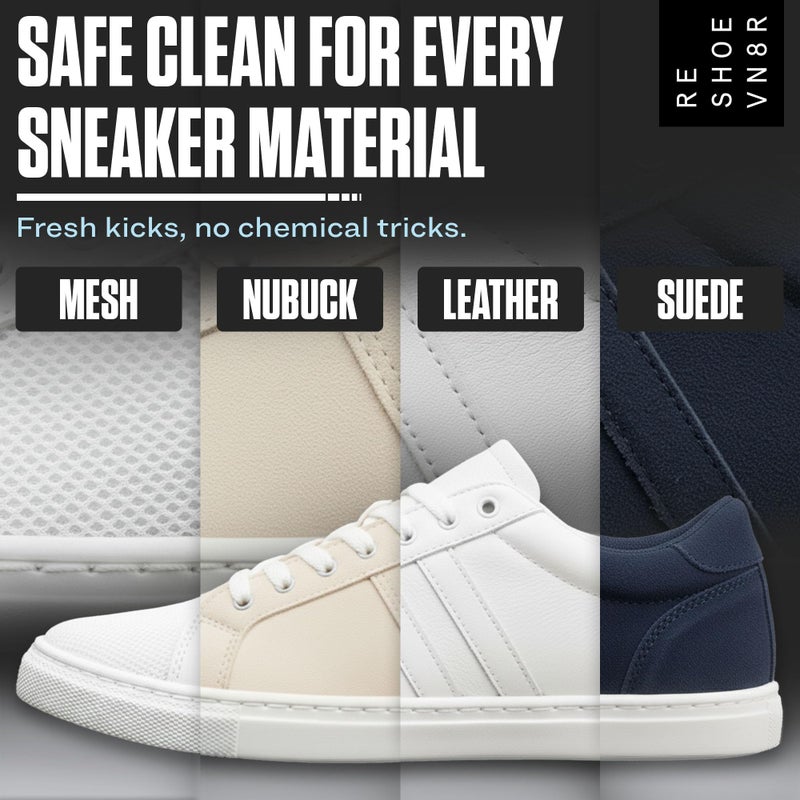 RESHOEVN8R Essential Shoe Cleaning Kit â€“ Sneaker Cleaner with 4oz Solution, 3 Brushes & Microfiber Towel â€“ Safe for Suede, Leather, Canvas, Mesh & Nubuck â€“ Up to 50 Cleans - Image 2