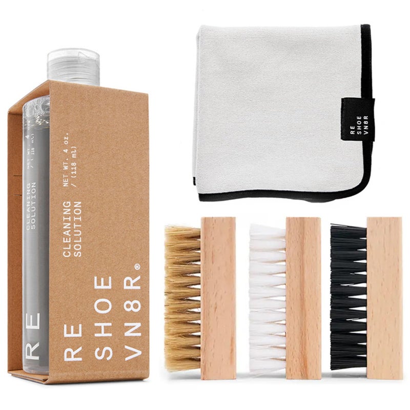 RESHOEVN8R Essential Shoe Cleaning Kit â€“ Sneaker Cleaner with 4oz Solution, 3 Brushes & Microfiber Towel â€“ Safe for Suede, Leather, Canvas, Mesh & Nubuck â€“ Up to 50 Cleans - Image 1