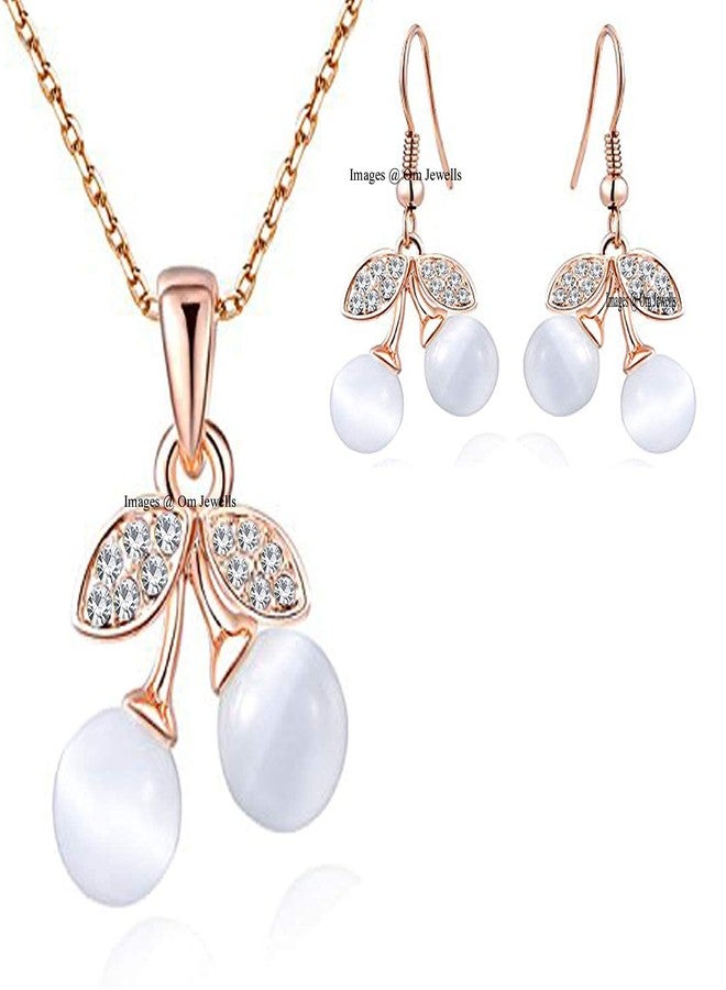 Okos Rose Gold Plated Crystal Jewellery Combo Set Of 2 Adjustable Link Bracelets, Infinity Finger Ring, Dew Drop Pendant And Cherry Shape Pendant Necklace Set Crafted For Women CO1000352 - Image 2