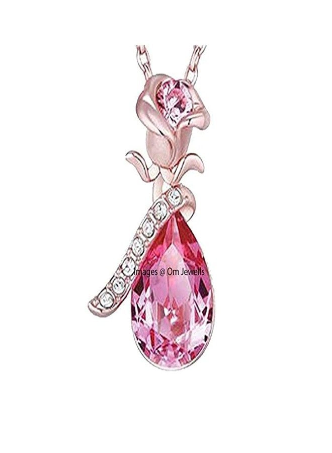Okos Rose Gold Plated Crystal Jewellery Combo Set Of 2 Adjustable Link Bracelets, Infinity Finger Ring, Dew Drop Pendant And Cherry Shape Pendant Necklace Set Crafted For Women CO1000352 - Image 3