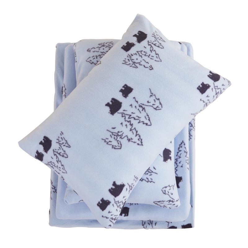 Viviland Micro Fleece Full Bed Sheet Set, Christmas Holiday Flannel-Like Polar Fleece Fitted Sheets with 15" Deep Pocket, Blue Bear Printed Winter Velvet/Velour Double Sheets & Pillowcase Set - Image 1