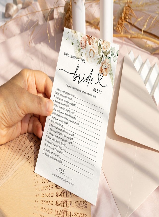 Your Main Event Prints 50 Pack of Bridal Shower Games, How Well Do You Know The Couple and Who Knows The Bride Best, Floral Modern Minimalistic Design. - Image 4