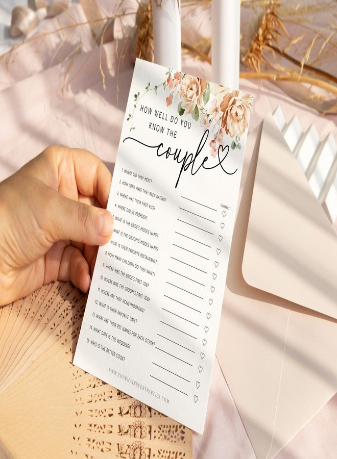Your Main Event Prints 50 Pack of Bridal Shower Games, How Well Do You Know The Couple and Who Knows The Bride Best, Floral Modern Minimalistic Design. - Image 3