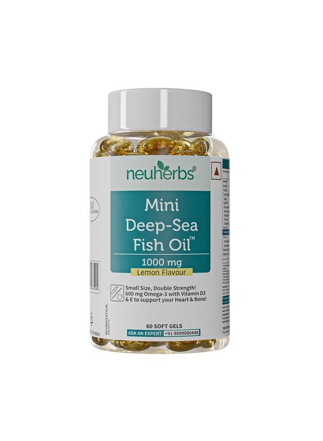 Neuherbs Mini Deep Sea Fish Oil Omega 3 Capsule 1000Mg- 60 Softgels for Men & Women |2X Omega 3 with 360Mg Epa & 240Mg Dha | Fish Oil Capsules with Vitamin D3 & E -Lemon Flavour, 71 grams - Image 1
