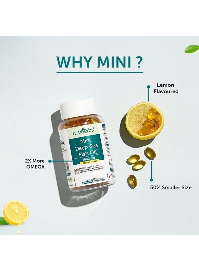 Neuherbs Mini Deep Sea Fish Oil Omega 3 Capsule 1000Mg- 60 Softgels for Men & Women |2X Omega 3 with 360Mg Epa & 240Mg Dha | Fish Oil Capsules with Vitamin D3 & E -Lemon Flavour, 71 grams - Image 2
