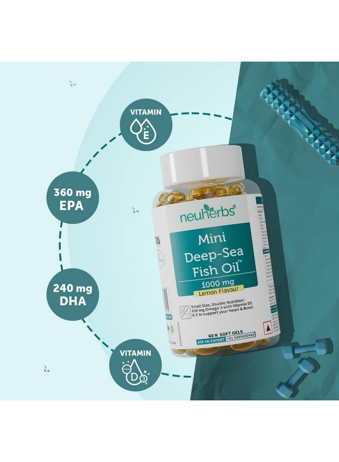 Neuherbs Mini Deep Sea Fish Oil Omega 3 Capsule 1000Mg- 60 Softgels for Men & Women |2X Omega 3 with 360Mg Epa & 240Mg Dha | Fish Oil Capsules with Vitamin D3 & E -Lemon Flavour, 71 grams - Image 5
