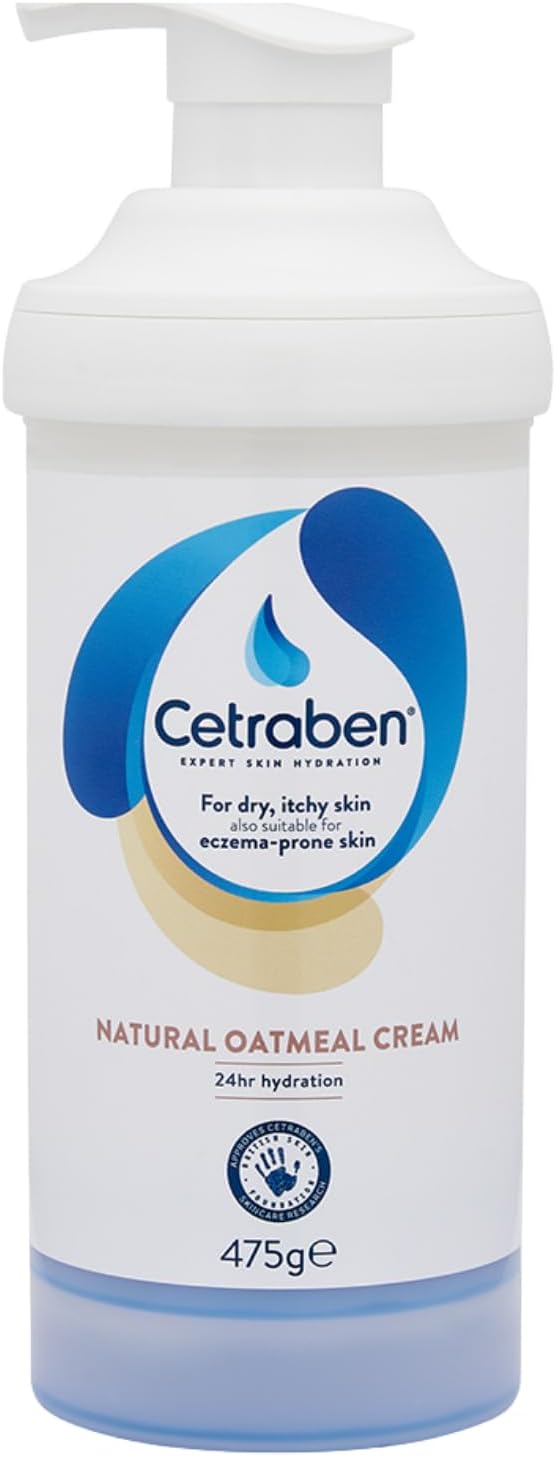 Cetraben Natural Oatmeal Cream For Dry Sensitive EczemaProne Skin Provides 24 Hour Hydration Soothing Lightweight and Quick Drying For Daily use on the Body and Face 1 x 475g