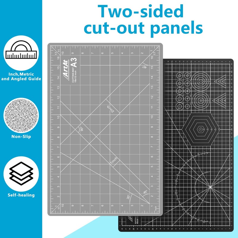 ArtAt Self Healing Cutting Mat: 12â€³x 18â€³ Black-Gray Eco-Craft Cutting Mat - 5-Layer Durable Anti-Blade-Wear Material for All Your Crafting Needs - Image 4