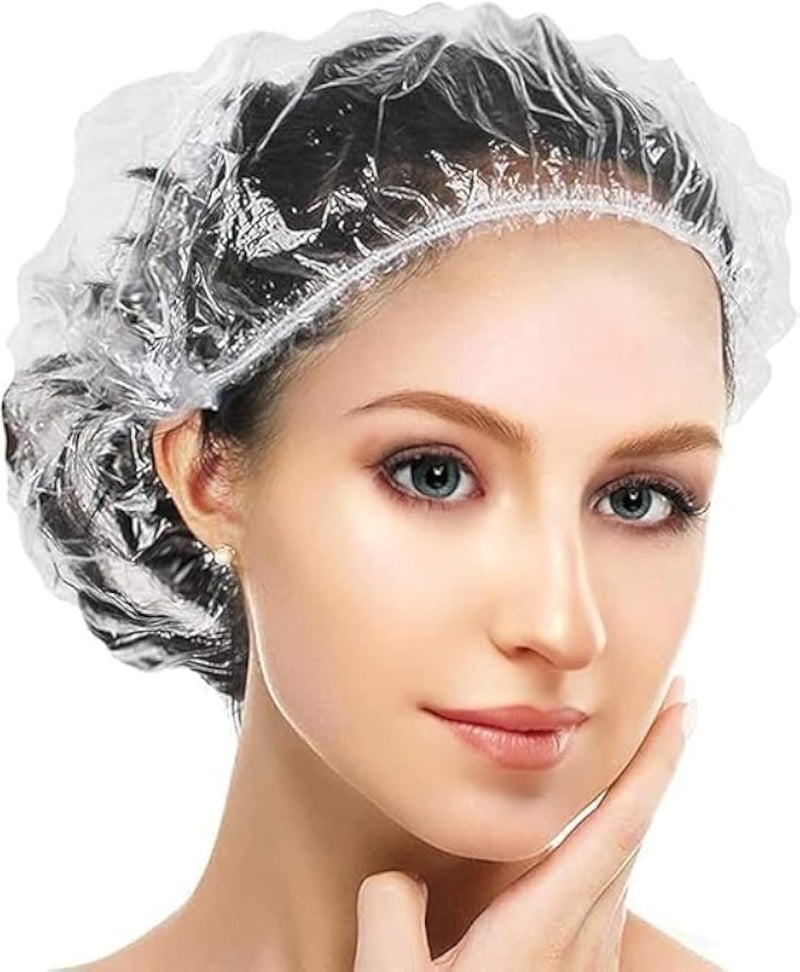 Shower Caps Multi-Purpose Thickening Elastic Bath Cap Plastic Waterproof Clear Shower Caps Bath Shower Hair Caps Women Salons, Hair Treatment, Beauty Parlors, Spa,Home Use (Transparent, Pack of 200)