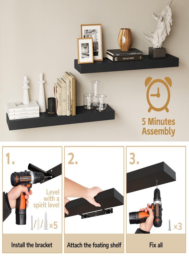 BAMEOS Floating Shelves Wall Mounted Wooden Shelves with Invisible Brackets Set of 2, Hanging Wall Decor for Bedroom, Bathroom, Living Room and Kitchen - Image 5