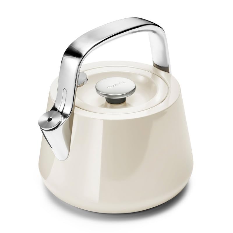 CARAWAY Caraway 2 Quart Whistling Tea Kettle - Durable Stainless Steel Tea Pot - Fast Boiling, Stovetop Agnostic - Non-Toxic, PTFE & PFOA Free - Includes Pot Holder - Cream  - Image 1