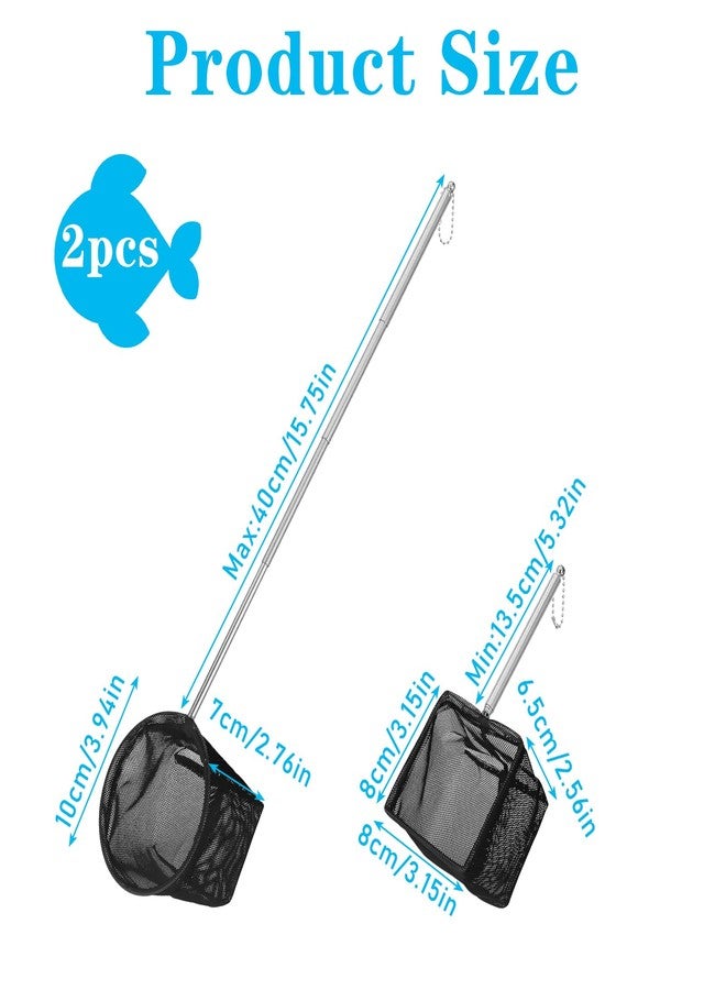 Tyqour 2 Pcs Aquarium Nets, Small Fish Tank Nets, Fine Mesh Shrimp Net, Long Handle Fishing Net for Fishes Shrimp Tank, Pond, Creek, with Extendable Handle 5.3-15.8 Inch (Black) - Image 2