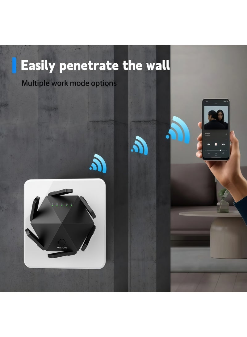 AURIEL 6 Antenna Wireless WiFi Repeater, 1200Mbps Dual Band 5GHz/2.4GHz Long Range Wireless Internet WiFi Booster Extender, 360° Full Coverage, with Coverage Up to 10,000 Square Feet - Black - Image 4