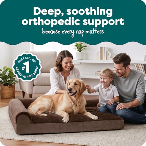 FurHaven Orthopedic Dog Bed for Large Dogs LShaped Chaise Mattress Egg Crate with a Solid Orthopedic Foam Base for Joint Support Removable Washable Cover Jumbo XL Plush Velvet Sable Brown - Image 3