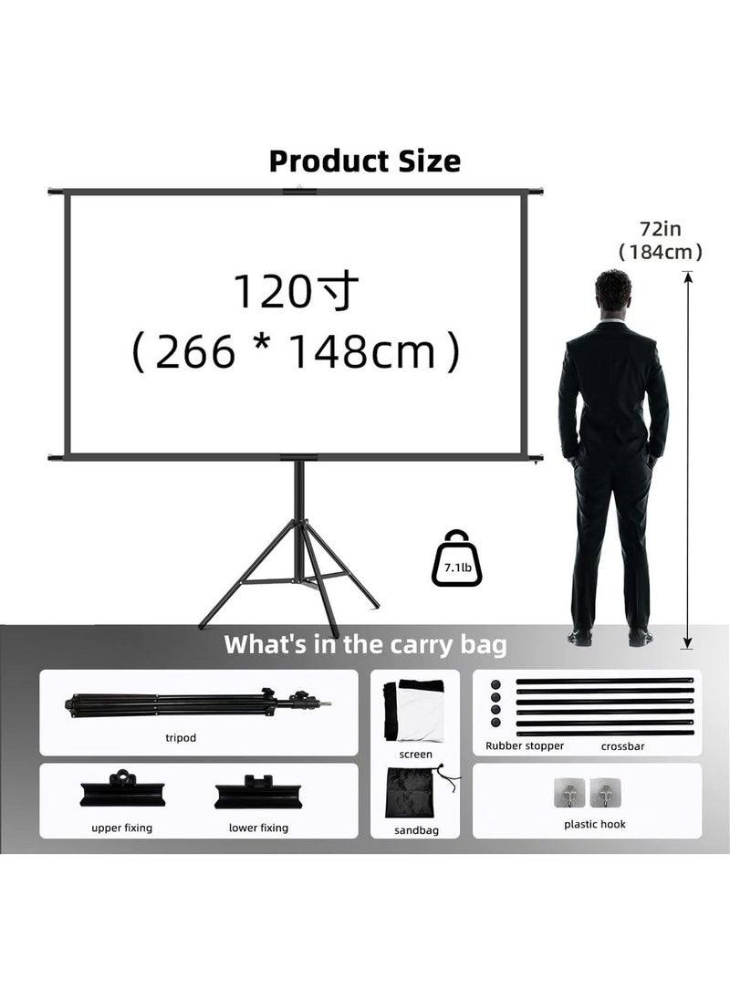 FlashHawk Updated Projector Screen with Stand 120 inch Indoor Outdoor Projector Screen 16:9 4K HD Projector Screen for Outdoor and Indoor Wall Hanging 2 IN 1 with Carry Bag Ground Nails  - Image 5