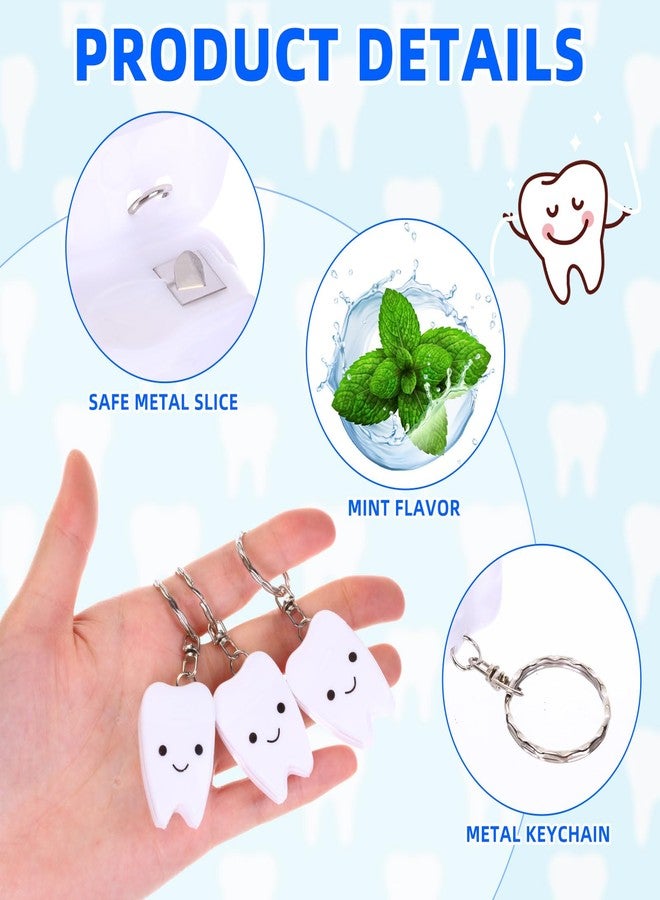 Landical 96 Pcs Mini Dental Floss Keychain Bulk Tooth Shaped Portable Teeth Floss Cleaning for Homeless Party Favors Travel Donated Gifts Teeth Cleaning Oral Care Mint Flavor 15 M /16. 4 Yard - Image 3