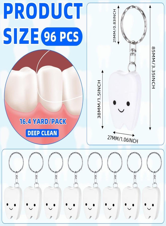 Landical 96 Pcs Mini Dental Floss Keychain Bulk Tooth Shaped Portable Teeth Floss Cleaning for Homeless Party Favors Travel Donated Gifts Teeth Cleaning Oral Care Mint Flavor 15 M /16. 4 Yard - Image 2