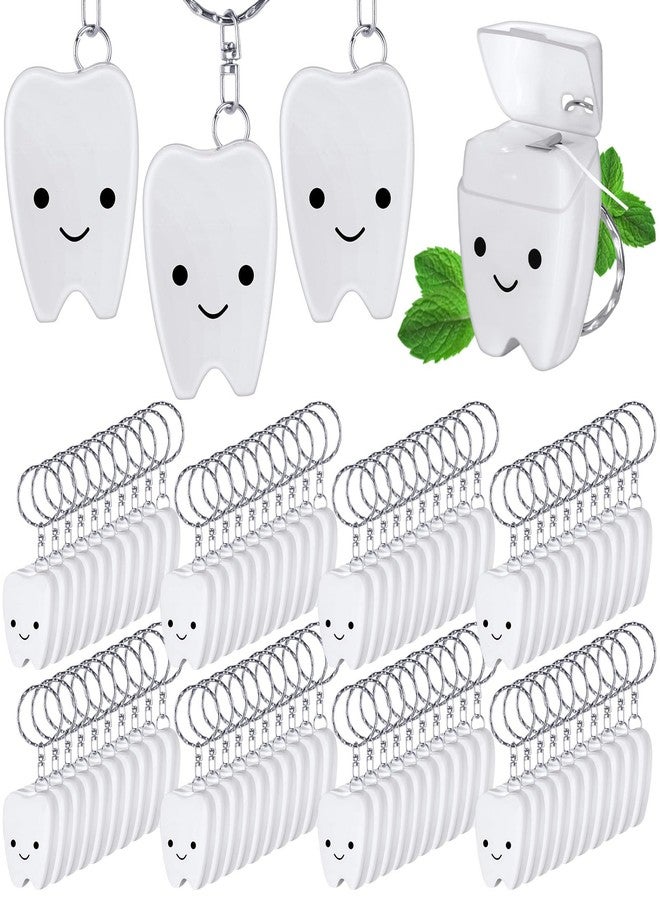 Landical 96 Pcs Mini Dental Floss Keychain Bulk Tooth Shaped Portable Teeth Floss Cleaning for Homeless Party Favors Travel Donated Gifts Teeth Cleaning Oral Care Mint Flavor 15 M /16. 4 Yard - Image 1