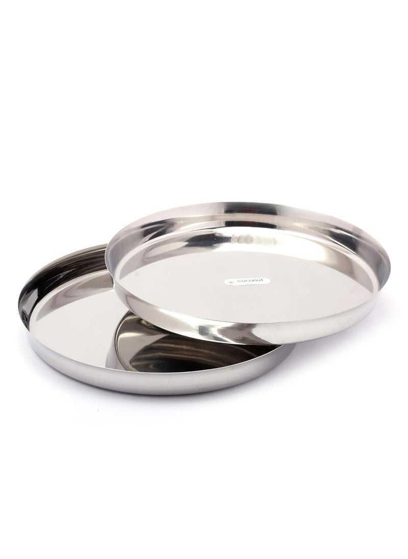Coconut - coconut Stainless Steel Heavy Guage (22 Guage) Dinner Plate/Thali - 2 Quantity - Diamater - 12 Inch Each Plate - Image 1