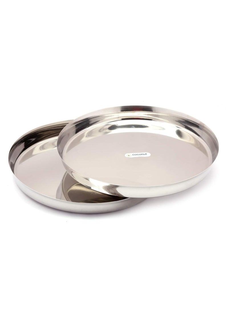 Coconut - coconut Stainless Steel Heavy Guage (22 Guage) Dinner Plate/Thali - 2 Quantity - Diamater - 12 Inch Each Plate - Image 1