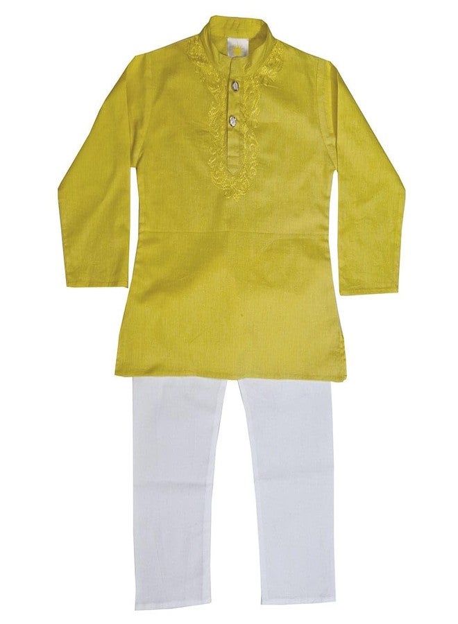 KHYATI Inc Yellow Colour Kurta Pyjama for Kids with ARY Embodery (Yellow, 1-2 yrs) - Image 1