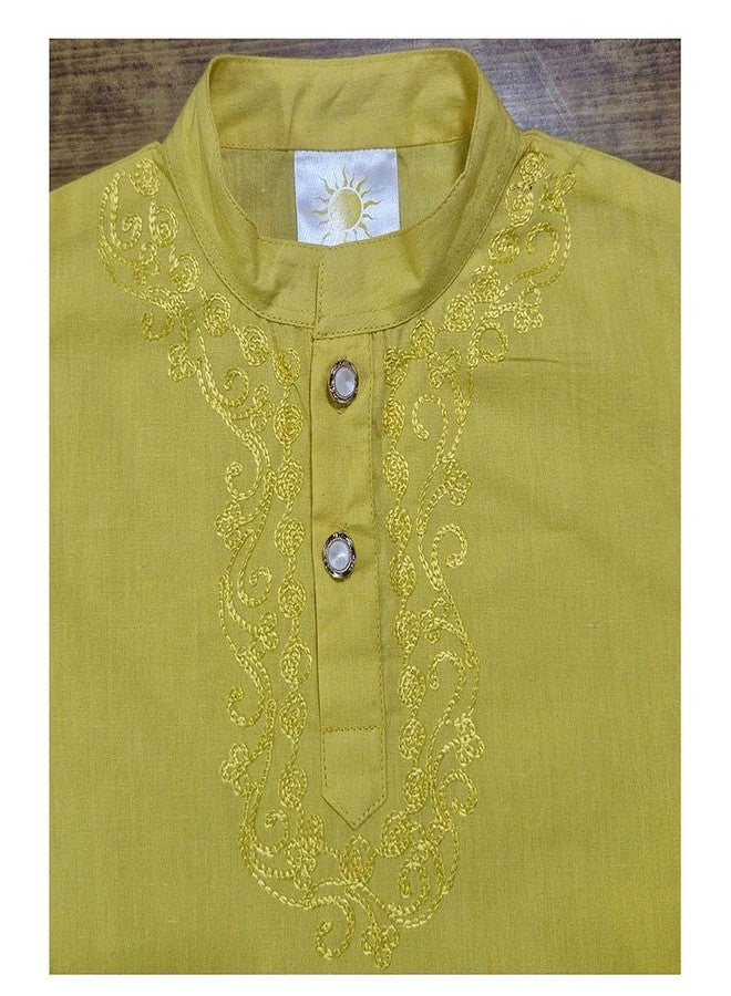 KHYATI Inc Yellow Colour Kurta Pyjama for Kids with ARY Embodery (Yellow, 1-2 yrs) - Image 2